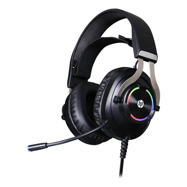 Auriculares estéreo HP H360 para jugadores con conexión P2 y USB negros con luz RGB