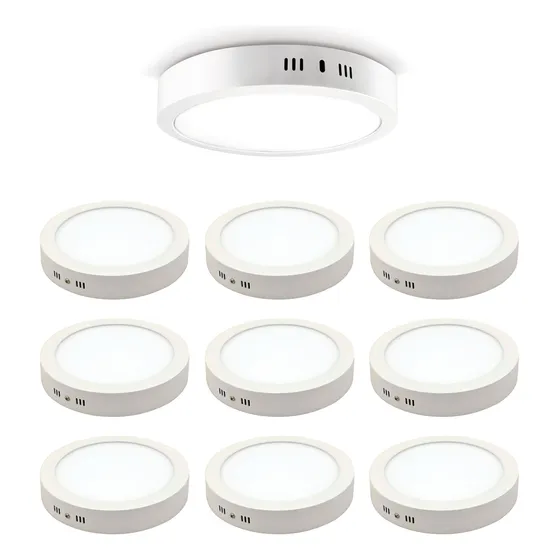 Combo X10 Plafón Led De Aplicar Redondo 12w Luz Fría 960lm