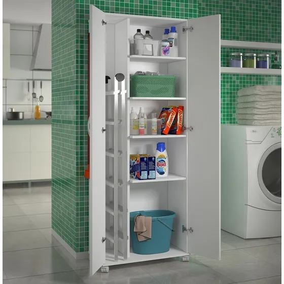 Armario Para Lavanderia 2 Portas Com Rodinhas Multiuso Cor Branco