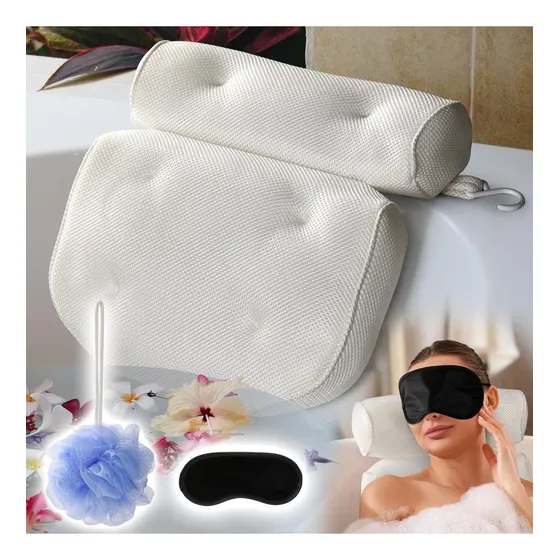 Almohada De Lujo Para Bañera Con Antifaz, Lufa Y Ventosas