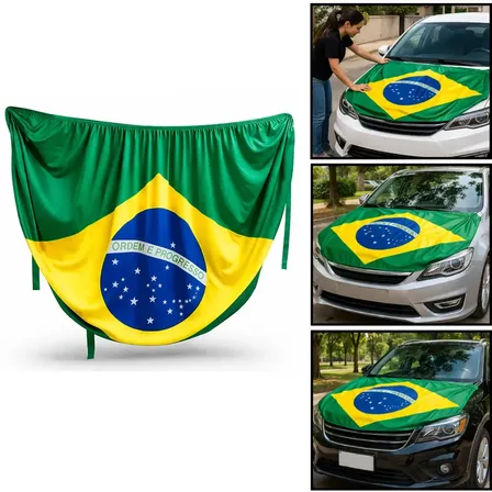 Bandeira do Brasil para Capô de Carro Marwill – Decoração Automotiva com Tecido Premium e Elástico Ajustável