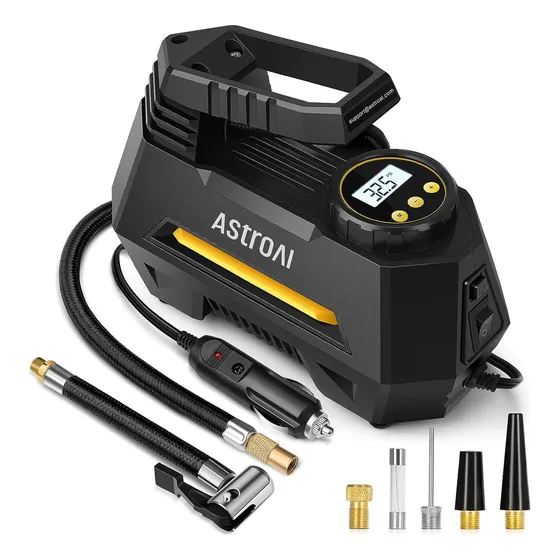 Astroai Compresor Aire Portátil, Para Neumáticos Coche 12 V. Color Negro Fase Eléctrica Monofásica