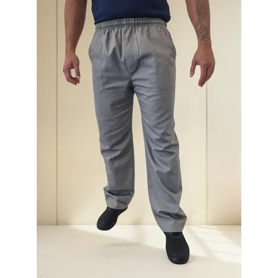 Calça Brim Pesado Cinza Elástico Total Uniforme Profissional
