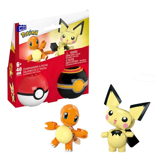 Mega Construx Pokémon: Charmander & Pichu + Pokebolas 40 Piezas