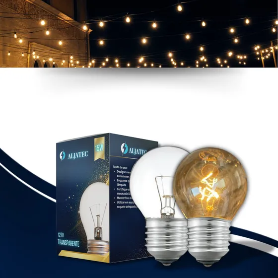 15 Lampada Bolinha 15w Luz Amarela Incandescente Varal Luzes Cor da luz Transparente 220V