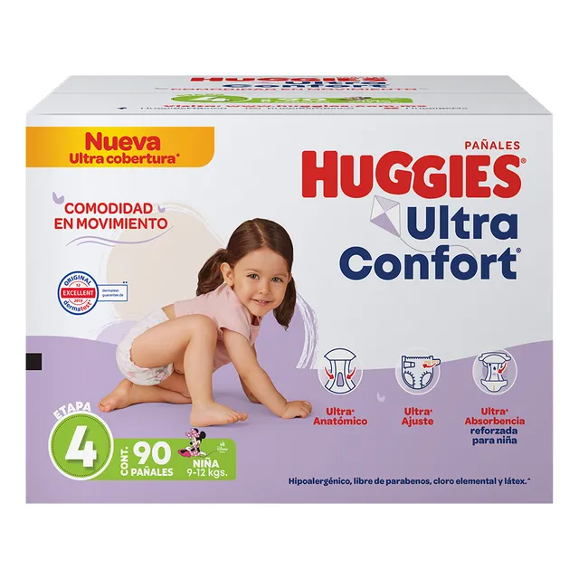 Pañales Huggies Ultraconfort Etapa 4 Niña 90 Piezas
