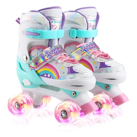 Patines 4 Ruedas Led Ajustable Para Niñas Arcoiris Turqueza