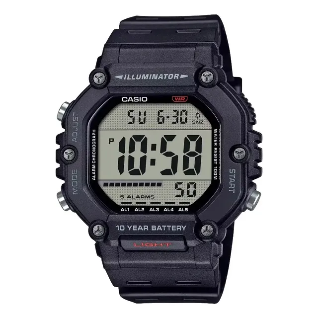 Reloj Casio Illuminator Digital Ae-1600h-1av Caballero Correa Negro Bisel Negro Fondo Azul Acero