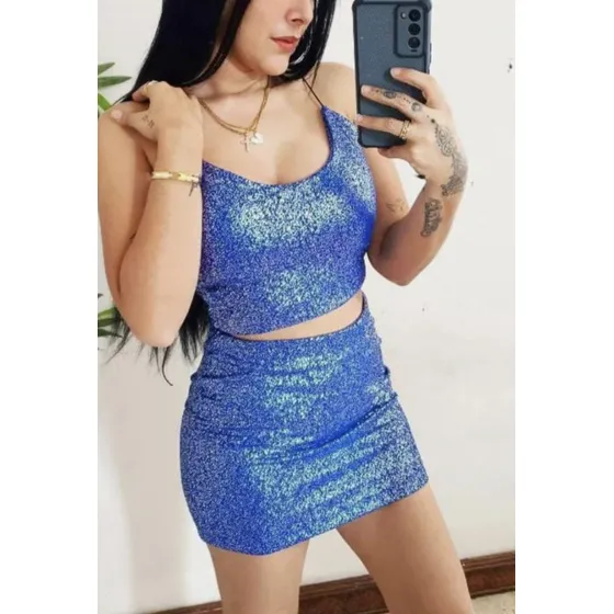 Conjunto De Falda Y Top De Tiras Brillante Talla Única Dama