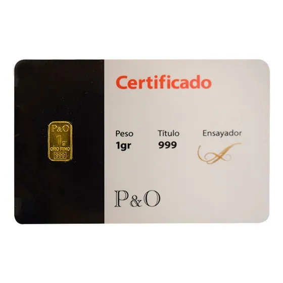 Lingote De Oro 1 Gr 24 Kts Pureza(999).