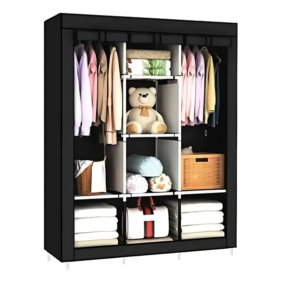 Armario Organizador Armable 8 Secciones Aluminio Tela Color Negro