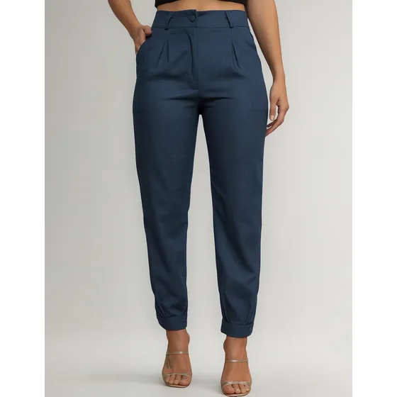 Calça Alfaiataria Linhão Com Botões Feminina Moda Lançamento