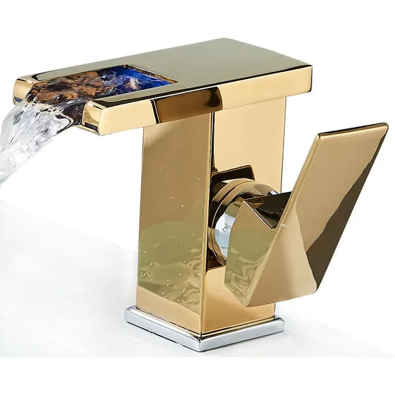 Llave Mezcladora Monomando Luz Led Lavabo Baño Grifo,oro