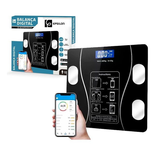 Balança Bioimpedância Digital Preta 180kg App Gratuito P/ Android E Para Ios Bioimpedancia... Balança Bioimpedância Digital Preta 180kg App Gratuito P/ Android E Para Ios Bioimpedancia...