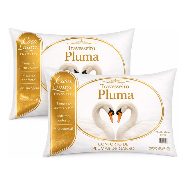 Kit 2 Travesseiros Macios Brancos Casa Laura Enxovais Pluma De Ganso Sintético Premium Hip...