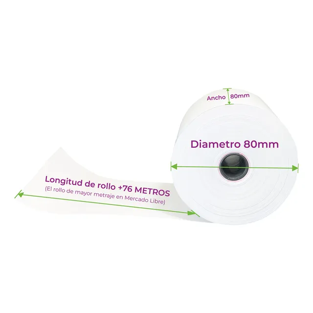 100 Rollos Papel Térmico 80x80 Mm 55 Gramos. Metraje +76 Mts