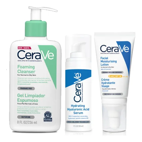 Pack Cerave: Limpiador Gel + Serum Hidra + Hidratante Facial
