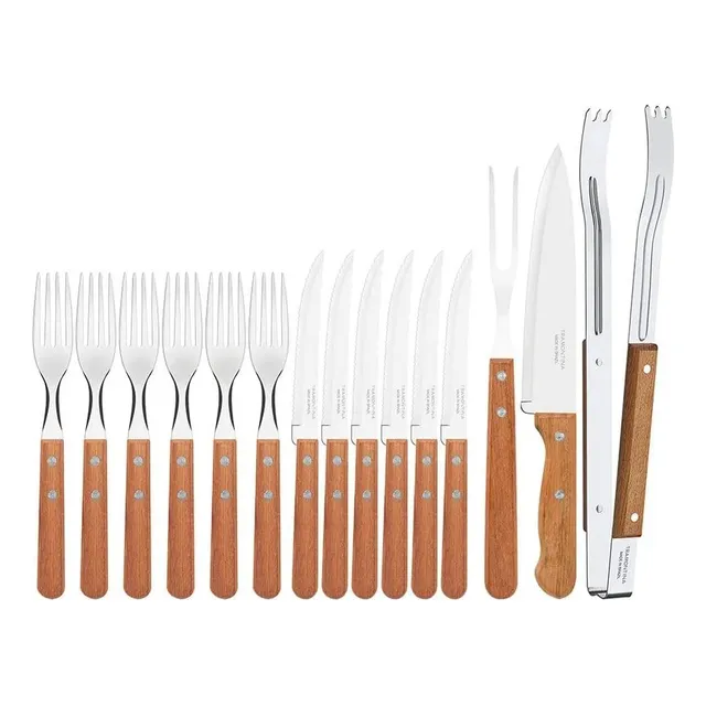 SET DE CUBIERTOS ASADO TRAMONTINA 15 PIEZAS MANGO DE MADERA