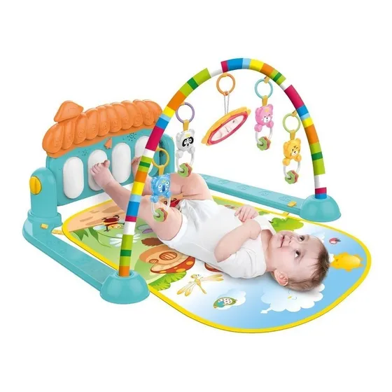 Gimnasio piano manta con sonajeros para bebes y con sonidos color celeste Expreso Polar