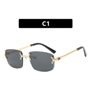 Gafas De Sol Ovaladas Con Borde Cortado Sin Montura, Moderna Gafas De Sol Ovaladas Con Borde Cortado Sin Montura, Moderna