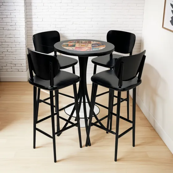 Jogo Mesa Bistrô Alta Azulejo Beer Com 4 Banquetas -reisol