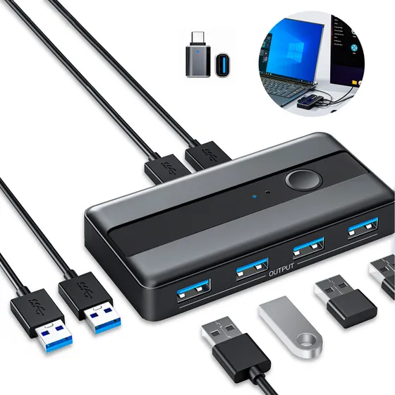 Usb 3.0 Seletor De Interruptor Kvm Switch 4 Portas Usb 2 Pc Cor Preto
