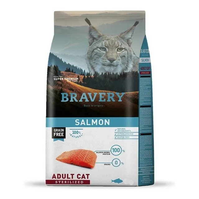 Alimento Bravery Super Premium Adult Cat sterelized para gato adulto sabor salmón de 7 kg