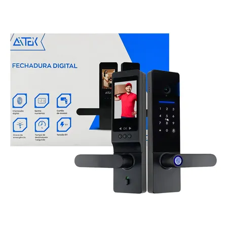 Fechadura Aitek Alpha-203 5 Formas De Acesso Câmera 150° Cor Preto