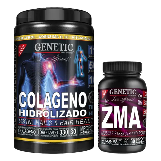 Colageno Vit E C Resveratrol Q10 + Eleva Testo Zma Genetic