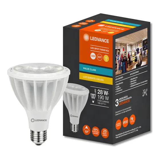 Kit 5 Lampada Led Par30 Hci Irc80 28w 3000k 3000lm Ledvance
