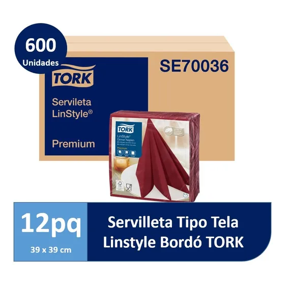 Servilleta Tipo Tela Tork Linstyle Burdeo 12 Paquetes 50un