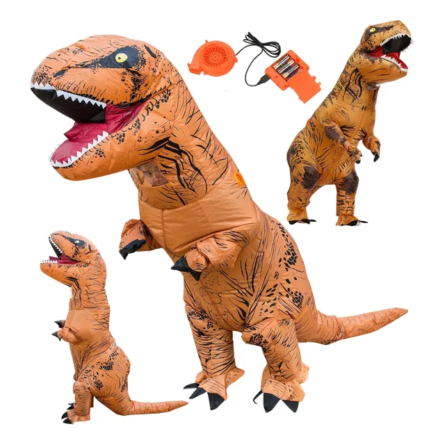 Disfraz T Rex Inflable Dinosaurio Adulto Con Inflador Fiesta Ventilador Diseño Realista Halloween 100% Poliester Navidad 150-190cm Tiranosaurio