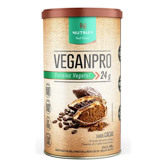 Nutrify VeganPro Pó 450g - Proteína Vegetal - Sem Glúten e Lactose - Cacau em Pó