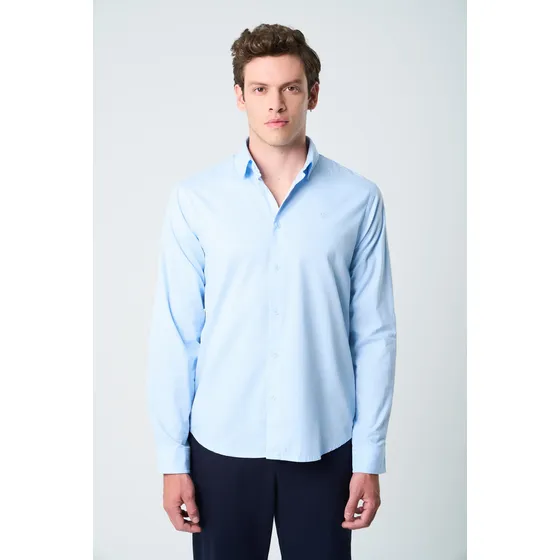 Vélez Camisa En Popelina Para Hombre Semifitted Azul Claro