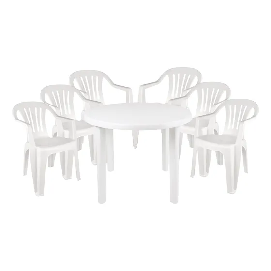 6 Sillas De Jardín Exterior Plástico + Mesa Redonda Mor