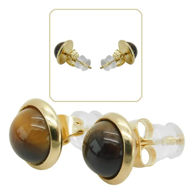 2 Aretes Pendiente Circular De Piedra Natural Ojo De Tigre