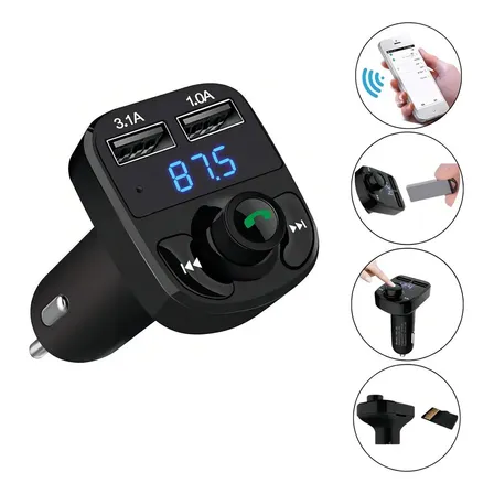 Carregador Veicular Transmissor Bluetooth Fm Usb Preto 12/24v Android Ios