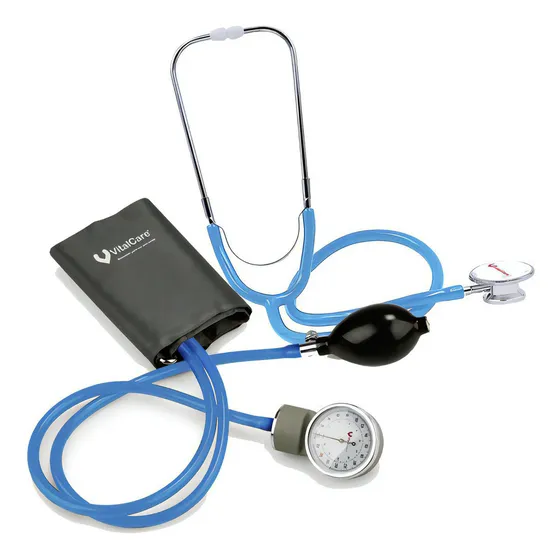 Kit Baumanómetro Aneroide Con Estetoscopio Doble Vitalcare Color Azul