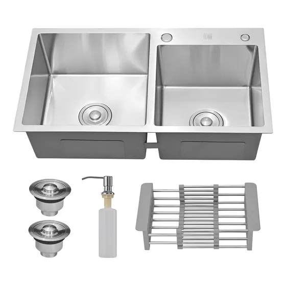 Cuba cozinha gourmet pia dupla aço inox 304 quadrada cor prateado 352113