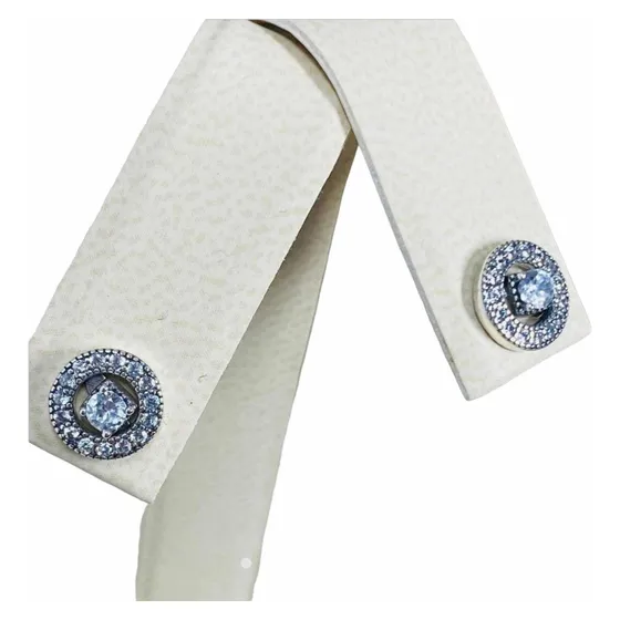 Aros Stud Plata 925 Topacio Blanco 2 En 1 Natural Circular