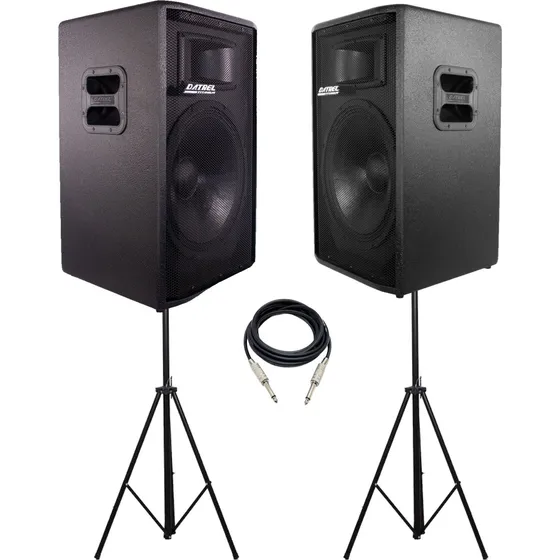 Kit Caixa Datrel 15' Ativa + Passiva 300w + 2 Tripés + Cabo