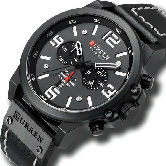 Reloj De Cuero De Lujo Curren Para Hombre Chronograph 8314-4 Color del bisel Negro/Blanco