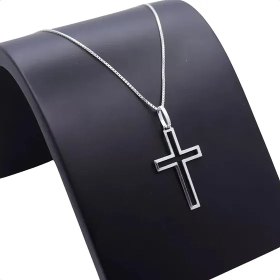 Colar Cordão Cruz Crucifixo Prata 925 Presente Dia Dos Pais