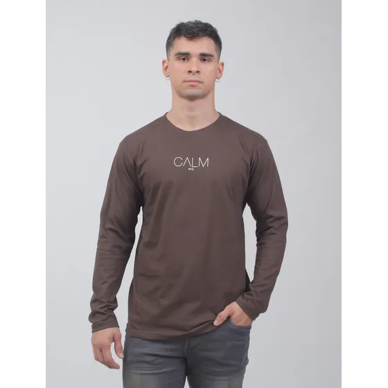Remera Hombre Manga Larga Estampado De Algodón Peinado