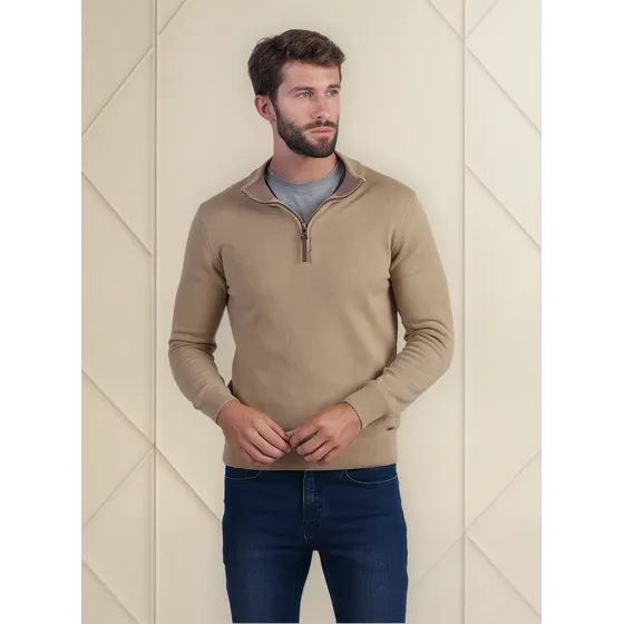 Sweater Media Polera Con Cierre Hombre. Oxford Polo Club