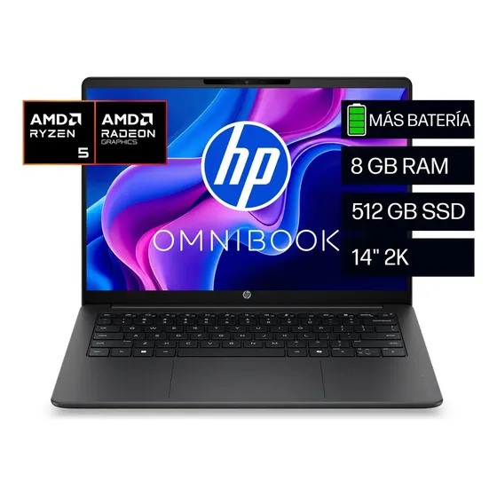 Notebook HP Omnibook 3 14-hy0050la AMD Ryzen 5 8GB RAM 512GB SSD 14" 2k Windows 11 Home