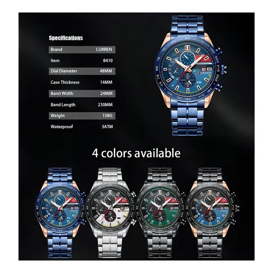 Reloj Curren Business De Cuarzo Inoxidable Para Hombre Color Del Fondo Negro/verde