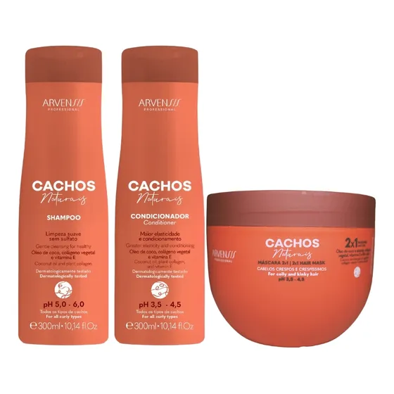 Kit Arvensis Cachos Shampoo Condicionador Máscara 2x1