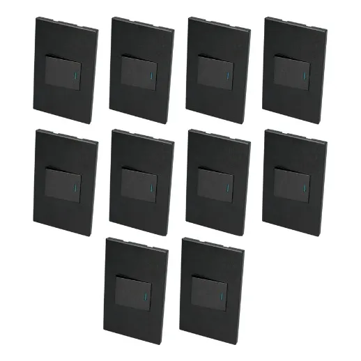 Kit De 10 Placas Con Apagador Sencillo Negro Mate
