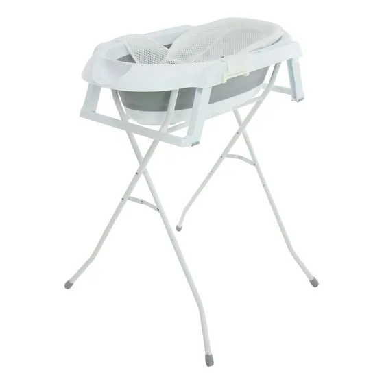 Banheira 2 em 1 Smile Grey, ideal de 0 a 36 meses, uso como banheira alta ou de chão, redutor removível para recém-nascidos, fechamento compacto, válvulas práticas e porta sabonete - Safety 1st